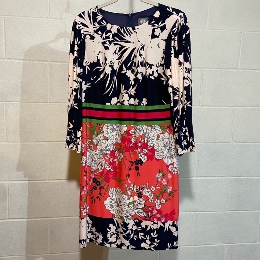 Vince Camuto Women Dress 12 Floral Jersey Knit Knee Length Colorful Party Career